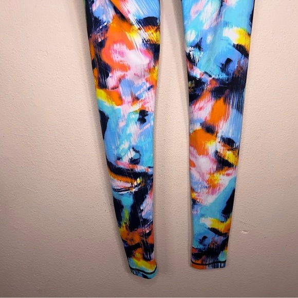 Small Dana Lou Fit Colorful Leggings Athletic Activewear Neon Blue Yellow Active - Picture 7 of 11